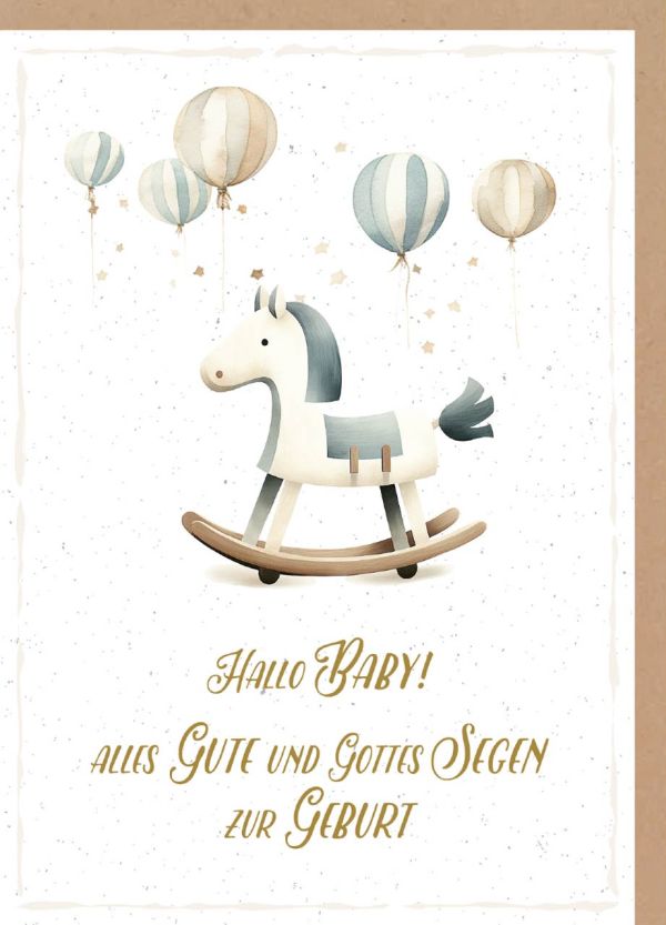 Faltkarte Hallo Baby - Schaukelpferd