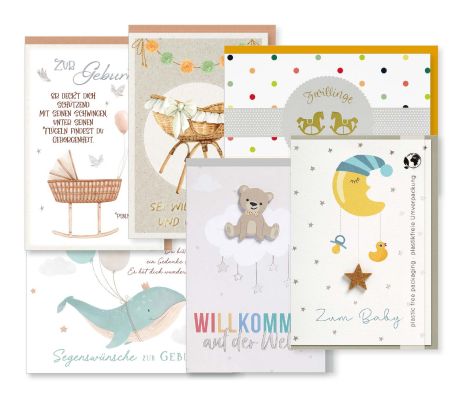 Faltkarten Geburt - 6er Set