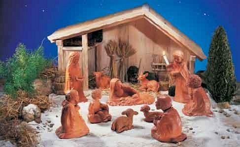 Im Stall von Bethlehem - Krippe - Set Tonfarbener Steinguss