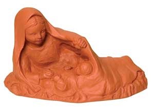 Krippenfigur - Maria mit Kind Tonfarbener Steinguss