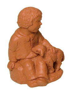 Krippenfigur - Hirtenjunge mit Schaf Tonfarbener Steinguss