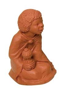 Krippenfigur - kniender Mohr Tonfarbener Steinguss