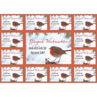 Aufkleber-Grußkarten:Gesegnete Weihnachten (Vogel) 4 Stück