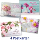 Postkartenserie: Geburtstag - gemischte Blumenmotive 4 Stk.