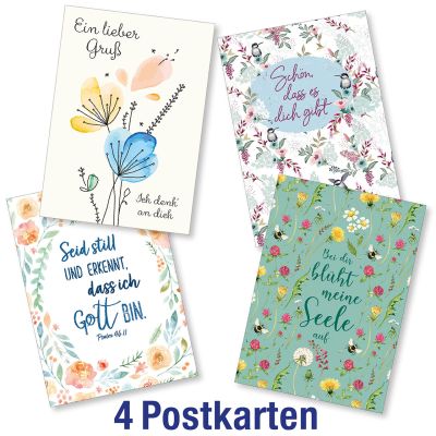 Postkartenserie: InMotion -  gemischte Blumenmotive 4 Stk.