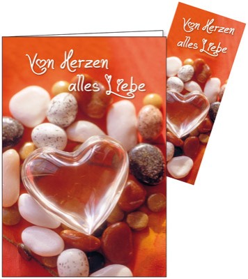 Faltkarte mit Magnet-Lesezeichen Von Herzen alles Liebe