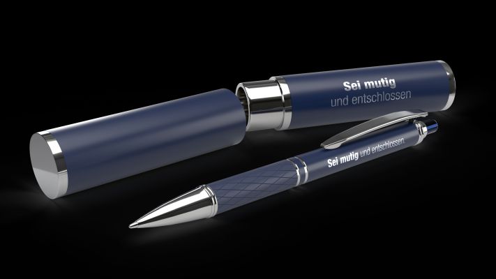 Sei mutig und entschlossen - Kugelschreiber im Etui (dunkelblau)