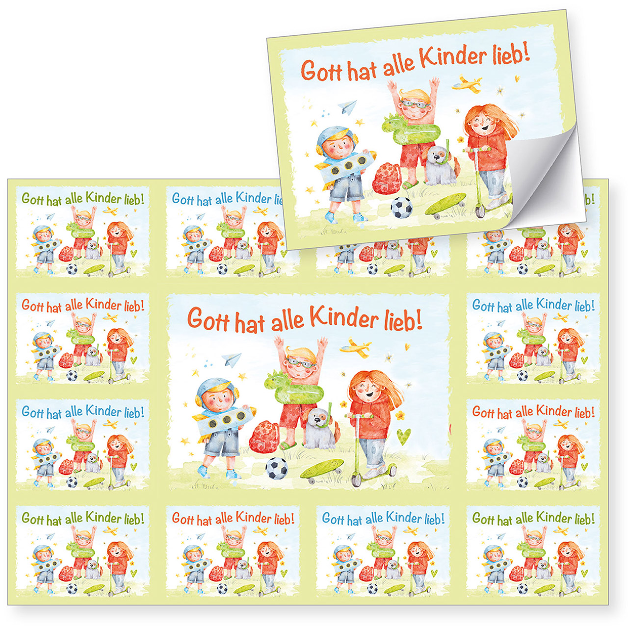 Aufkleber-Gruß-Karten: Gott hat alle Kinder lieb! (4er Set)
