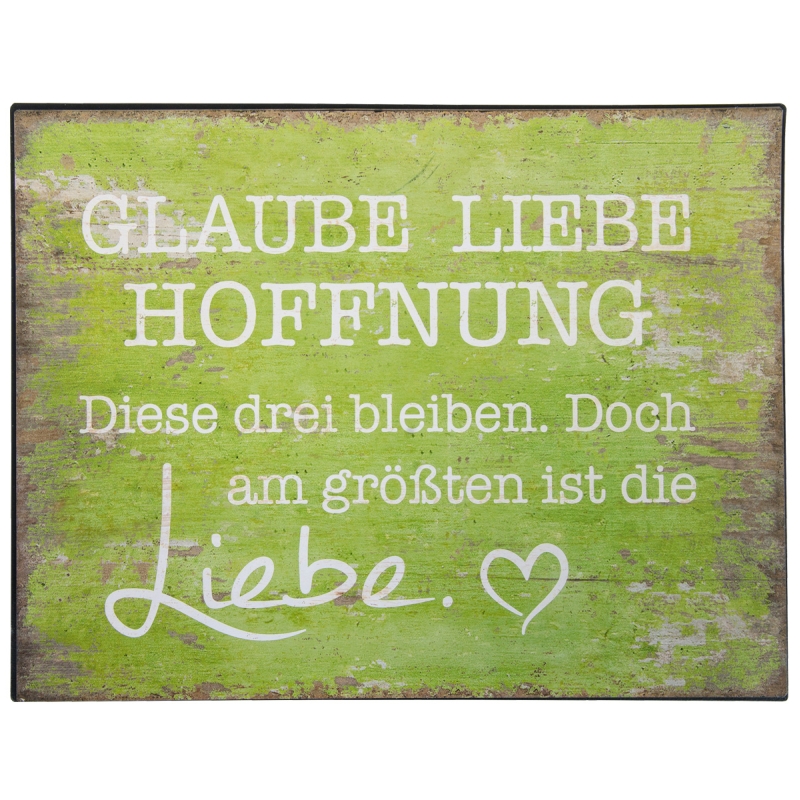 Metallschild Glaube, Liebe, Hoffnung ... - grün