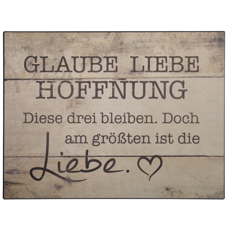 Metallschild Glaube, Liebe, Hoffnung ... - braun