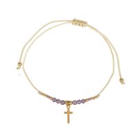 Armband Textil Perlen/Kreuz/Edelstahl - lila