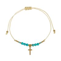 Armband Textil Perlen/Kreuz/Edelstahl - türkis