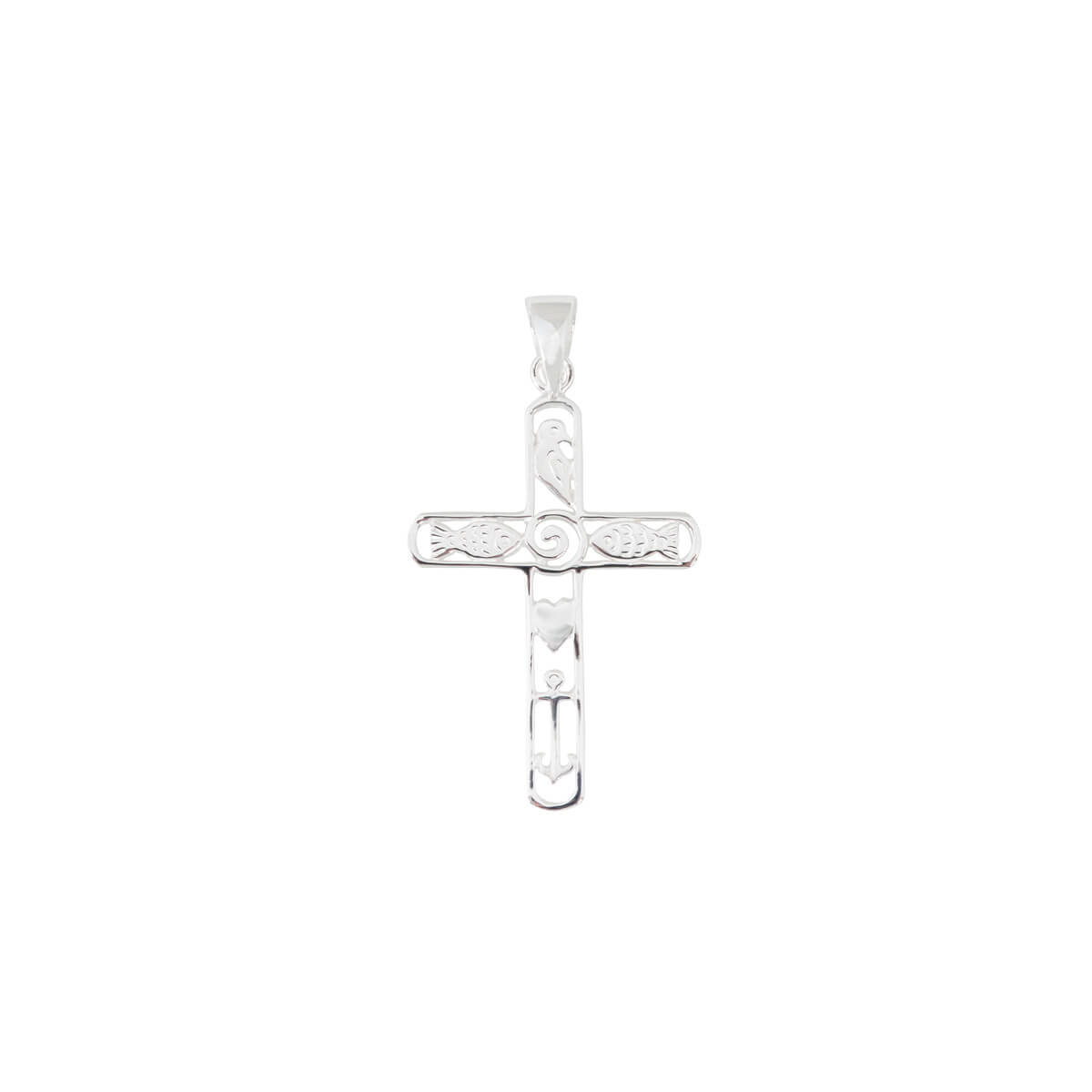 Kreuz - Anhänger mit Symbolprägungen|Sterlingsilber
