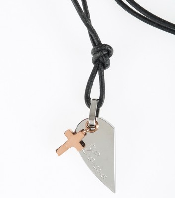 Lederkette mit Anhänger Herz/Kreuz Edelstahl