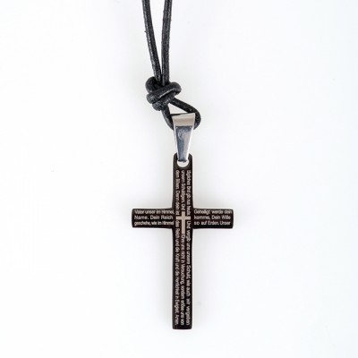 Lederkette mit Anhänger Kreuz-Vater unser Edelstahl