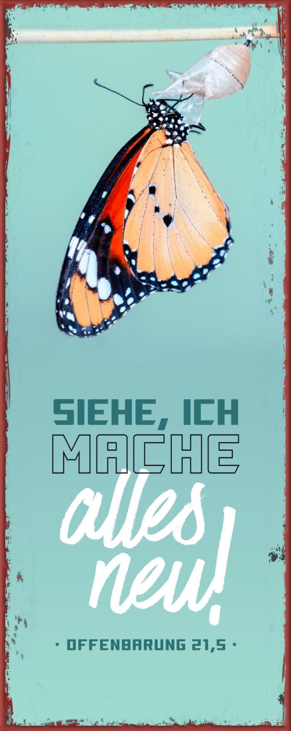 Jahreslosung 2026 - Metallschild lang Schmetterling