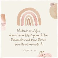 Holzschild quadratisch - Wunderbar sind deine Werke  (Regenbogen)