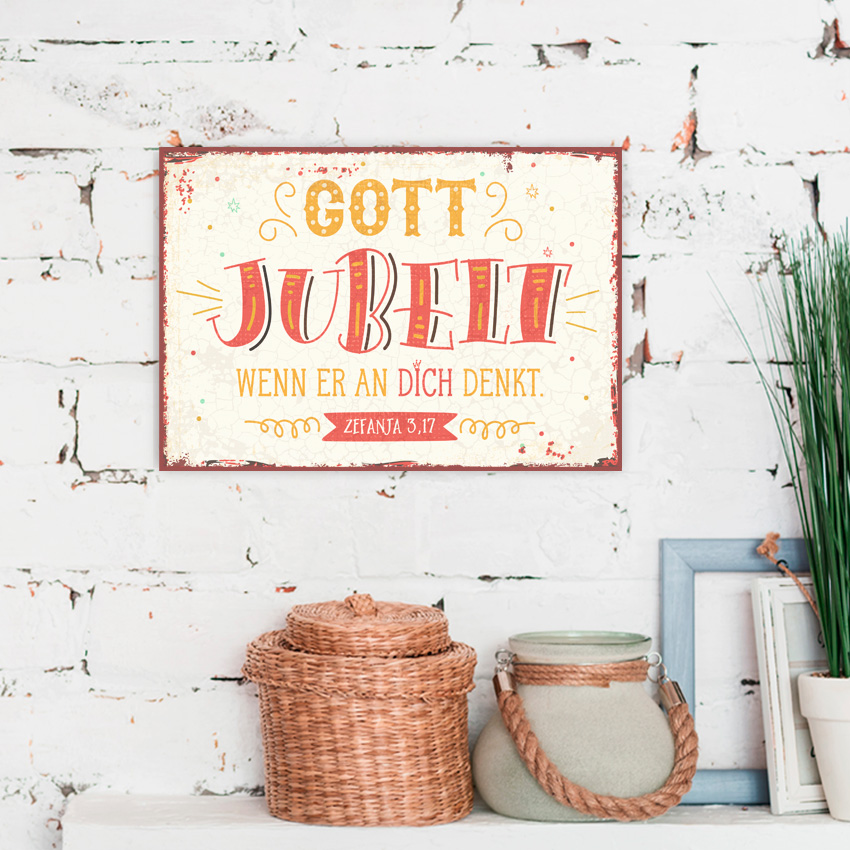 Metallschild - Gott denkt an dich 27 x 19 
