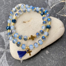 Wickelarmband Elisa mit goldfarbenem Kreuz und Quaste (Kristallperlen)