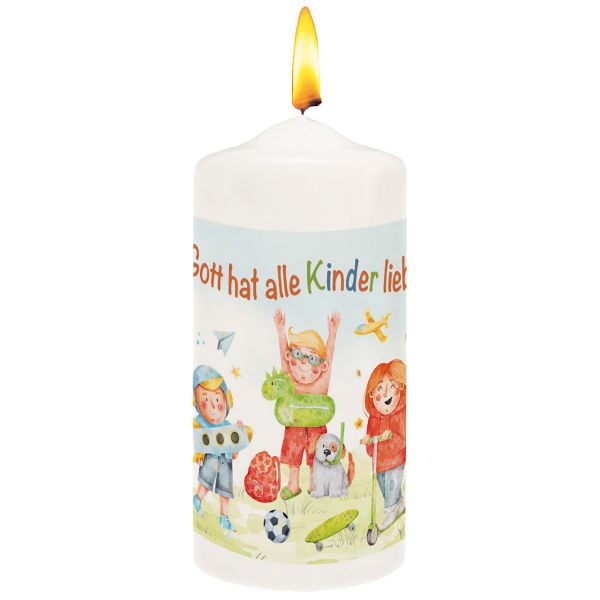 Kerze Gott hat alle Kinder lieb