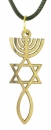 Holzkette: Kreuz mit Menorah-Davidstern-Ichthys