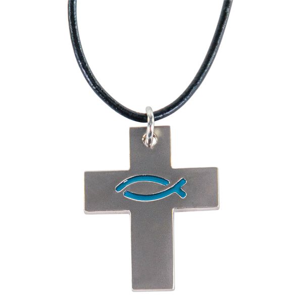 Kette Kreuz mit Ichtys-Fisch - grün