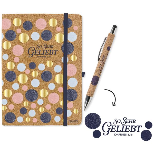 Set: Notizbuch Kork+Kugelschreiber So sehr geliebt