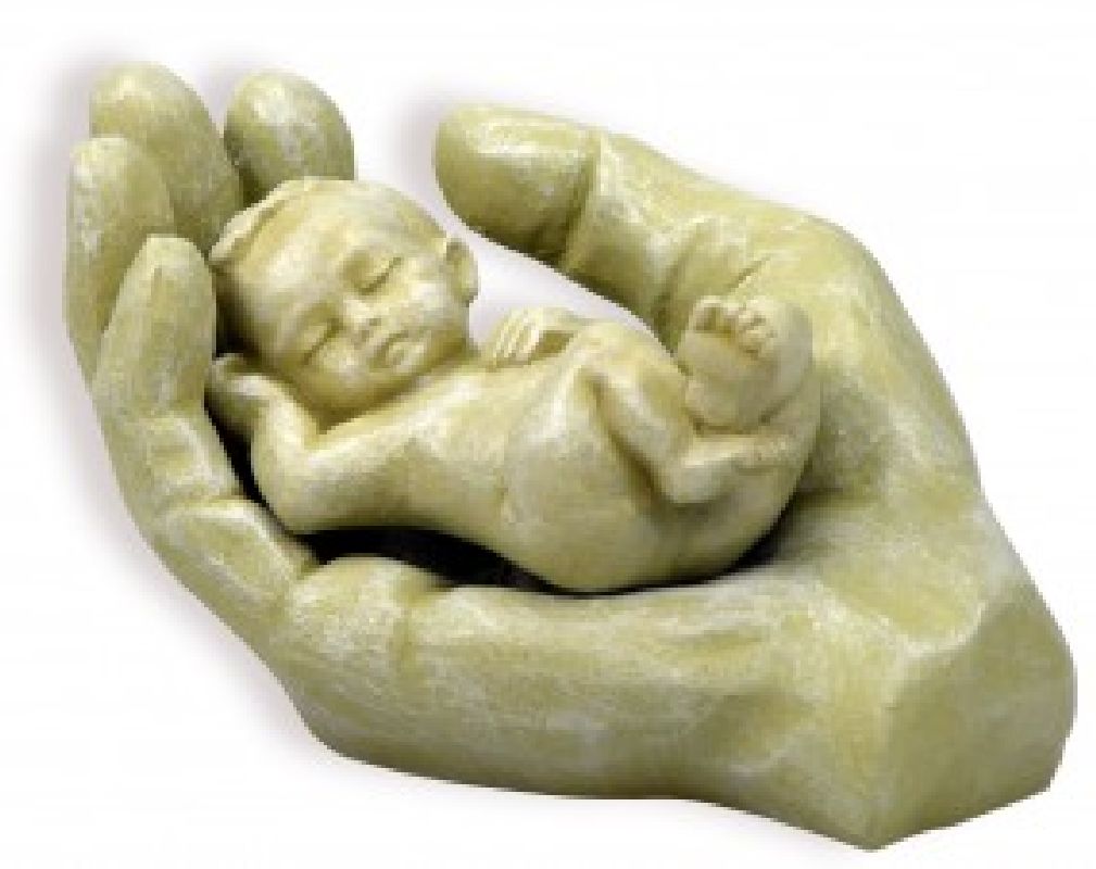 Keramikfigur In seiner Hand - sandfarben