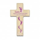 Holzkreuz Gott segne dich pink