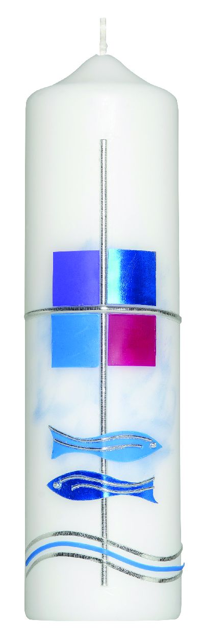 Kerze Kreuz / Fische Metallicfolie