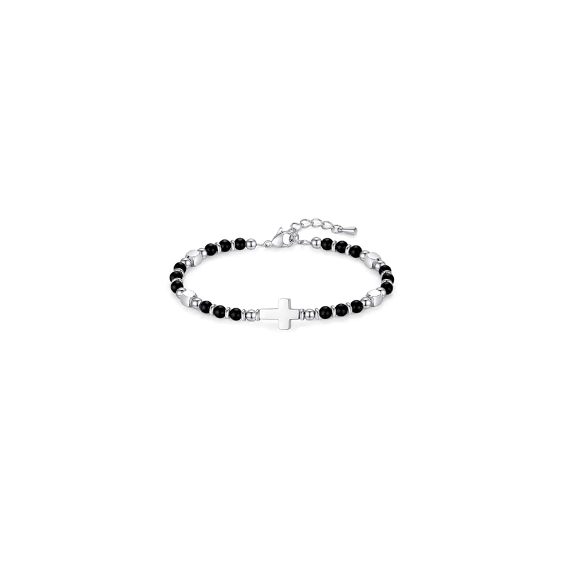 Perlenarmband Kreuz - schwarz