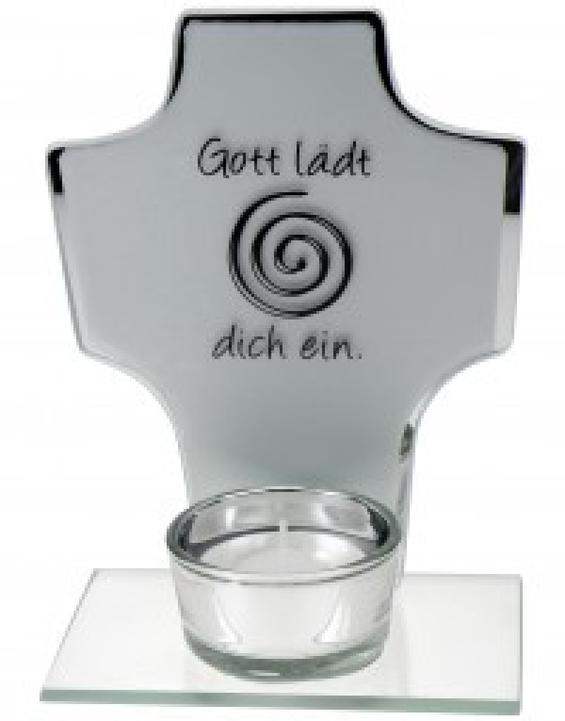 Glas-Teelichthalter Kreuz - Gott lädt dich ein