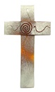 Glaskreuz 4cm breit Linie und Spirale orange+rehbraun 25x14cm 