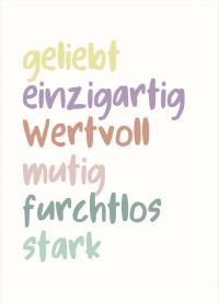 Poster A4 geliebt, einzigartig, wertvoll
