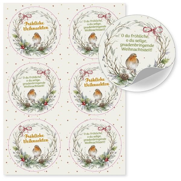 Aufkleber-Gruß-Karten: Fröhliche Weihnachten, 4 Stück