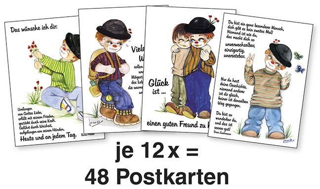 Clown-Postkarten-Paket (48 Ex.)