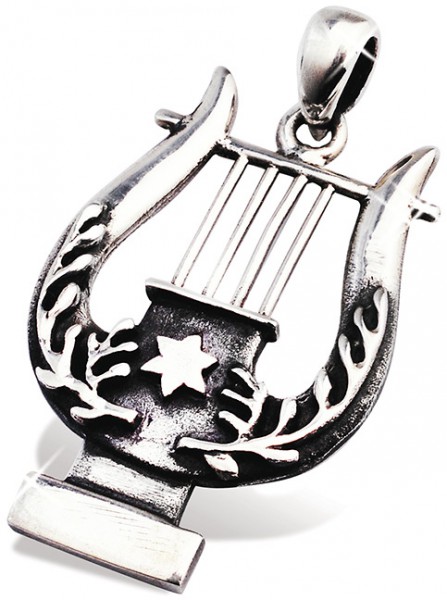 Harfe mit Davidstern - Anhänger (Silber)|30 x 20 mm