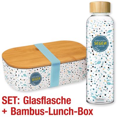 Spar-Paket: Glasflasche und Bambus-Lunch-Box