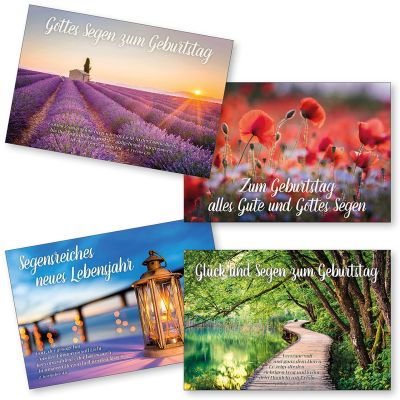 Postkartenserie: Geburtstag - gemischte Motive 4 Stk.