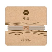 Armband Textil mit Holz-Element Kreuz - beige