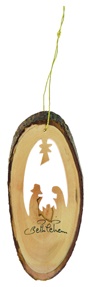 Baumschmuck Krippe in Baumrindenscheibe